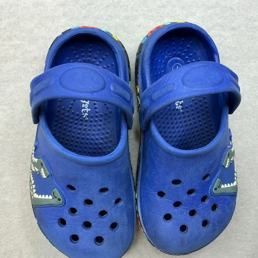 Kidgets Kids Dinosaur Clogs Blue RAWR‎ Graphic Size 7 Slip On Water Shoes